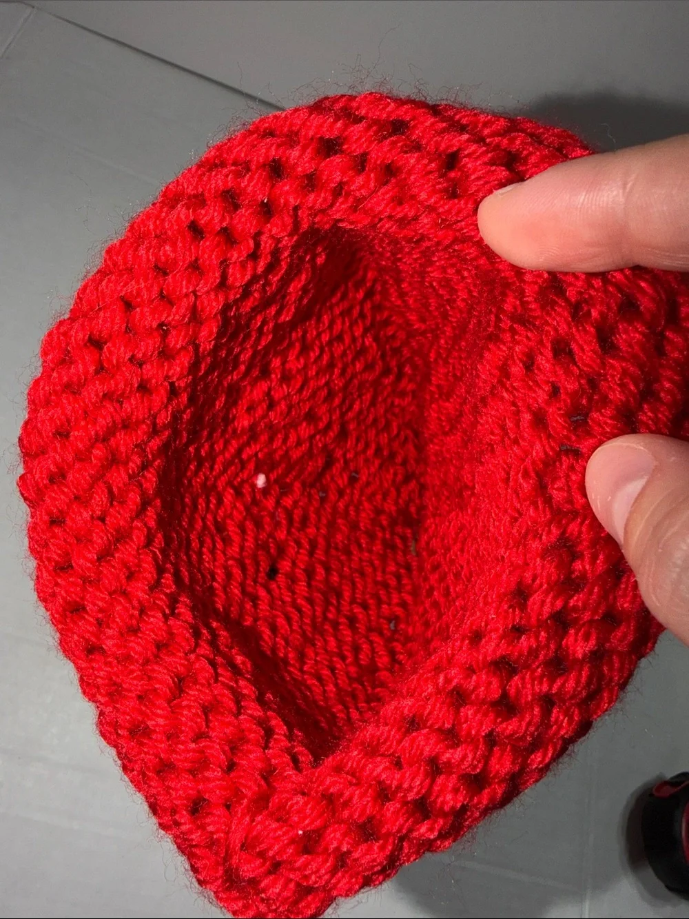 Red Knit Kids Beanie with Yellow Eye Detail and Green Antennae